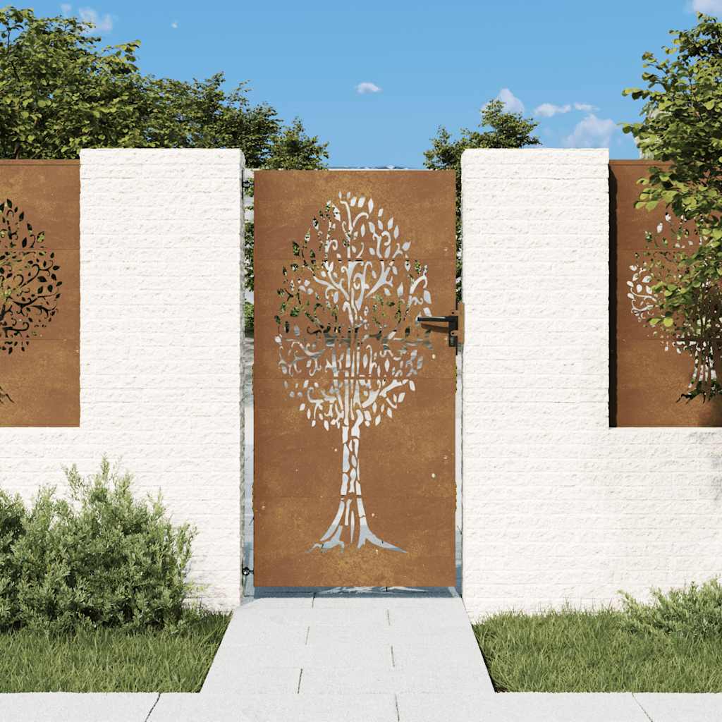 E-shop vidaXL Záhradná brána 85x175 cm z kortenovej ocele, dizajn stromu