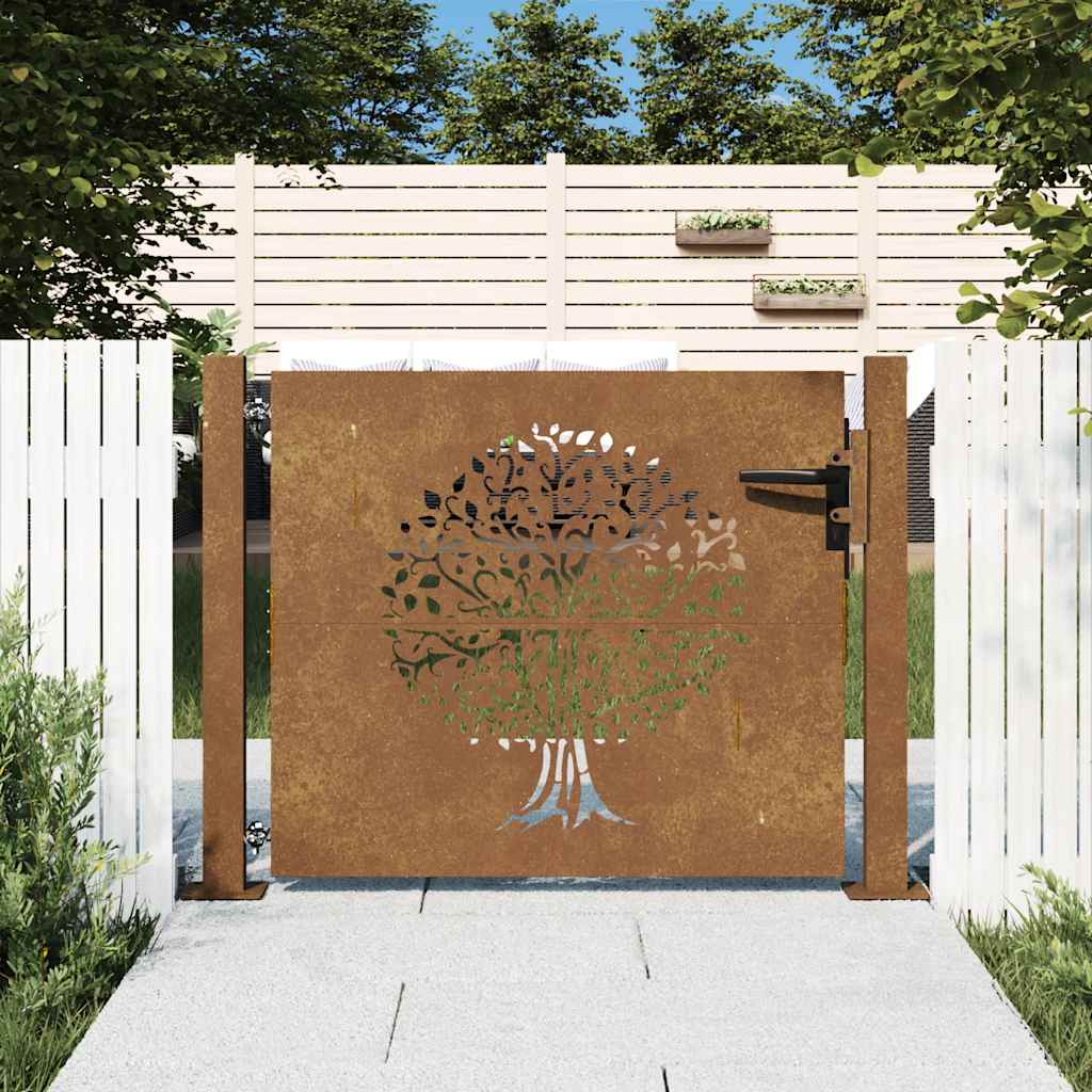 E-shop vidaXL Záhradná brána 100x100 cm z kortenovej ocele, dizajn stromu