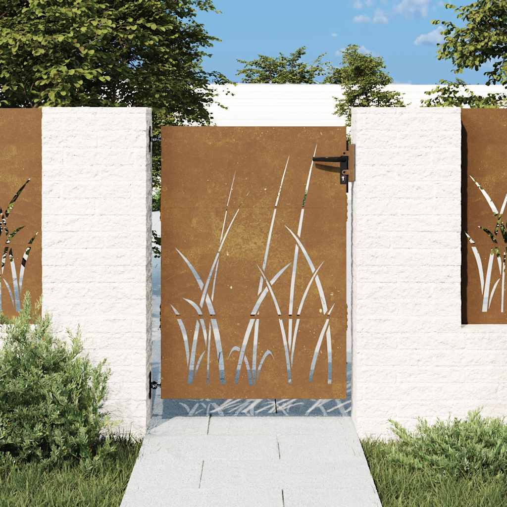 E-shop vidaXL Záhradná brána 85x150 cm, oceľ Corten, dizajn s trávou