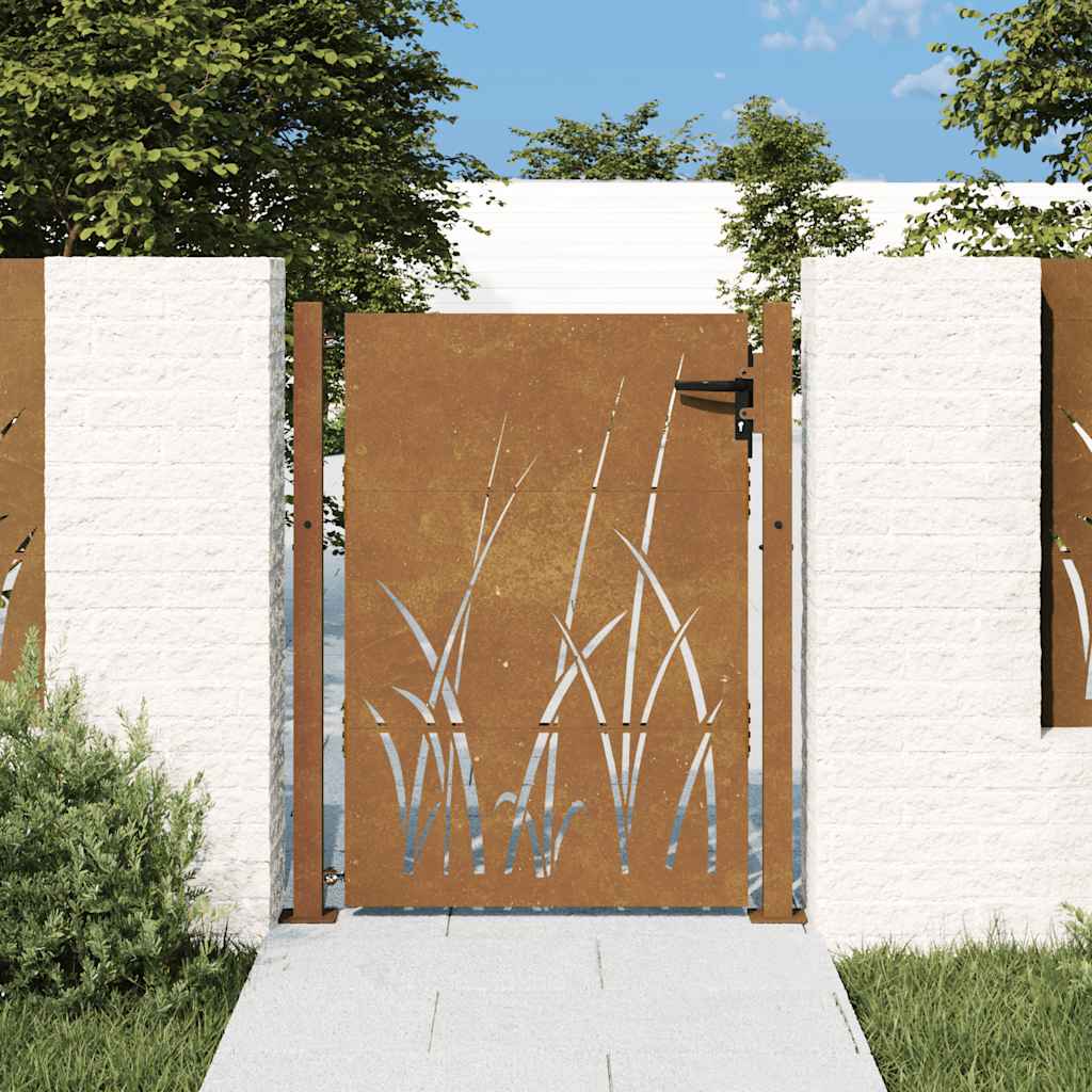 E-shop vidaXL Záhradná brána 100x150 cm, oceľ Corten, dizajn s trávou