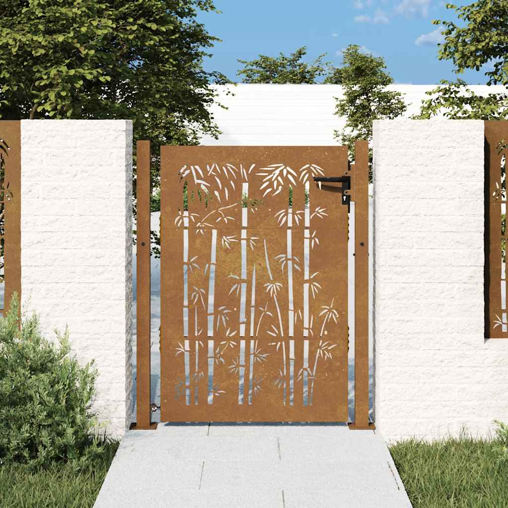 E-shop vidaXL Záhradná brána 100x125 cm, corten oceľ, bambusový dizajn