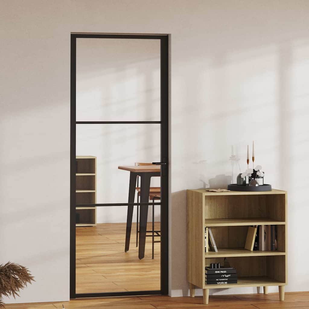 E-shop vidaXL Interiérové dvere, ESG sklo a hliník 76x201,5 cm, čierne