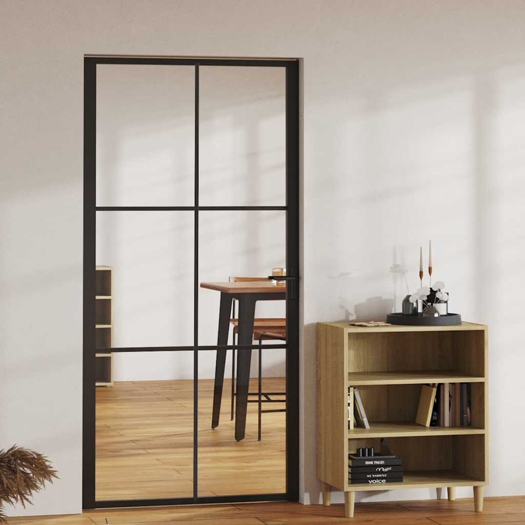 E-shop vidaXL Interiérové dvere, ESG sklo a hliník 102,5x201,5 cm, čierne