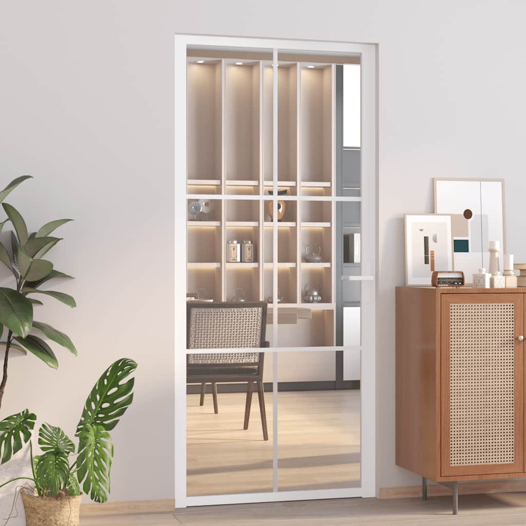 E-shop vidaXL Vnútorné dvere 93x201,5 cm biele ESG sklo a hliník