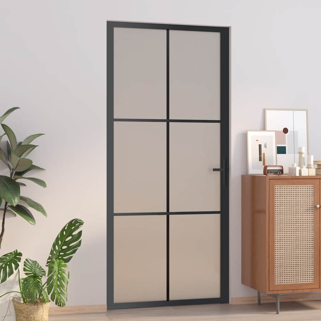 E-shop vidaXL Vnútorné dvere 93x201,5 cm čierne matné sklo a hliník