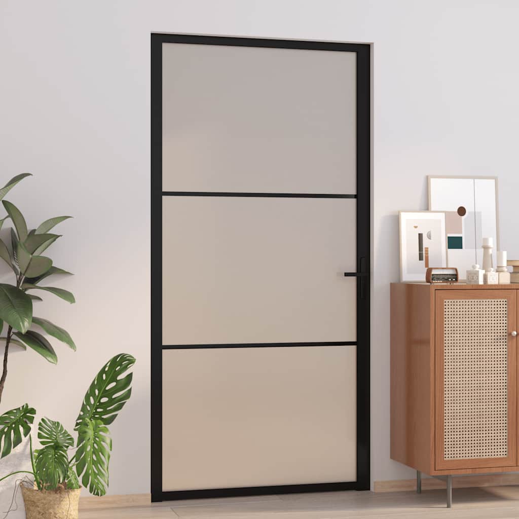 E-shop vidaXL Vnútorné dvere 102,5x201,5 cm čierne matné sklo a hliník