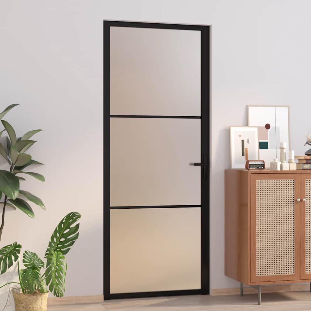 E-shop vidaXL Vnútorné dvere 83x201,5 cm čierne matné sklo a hliník