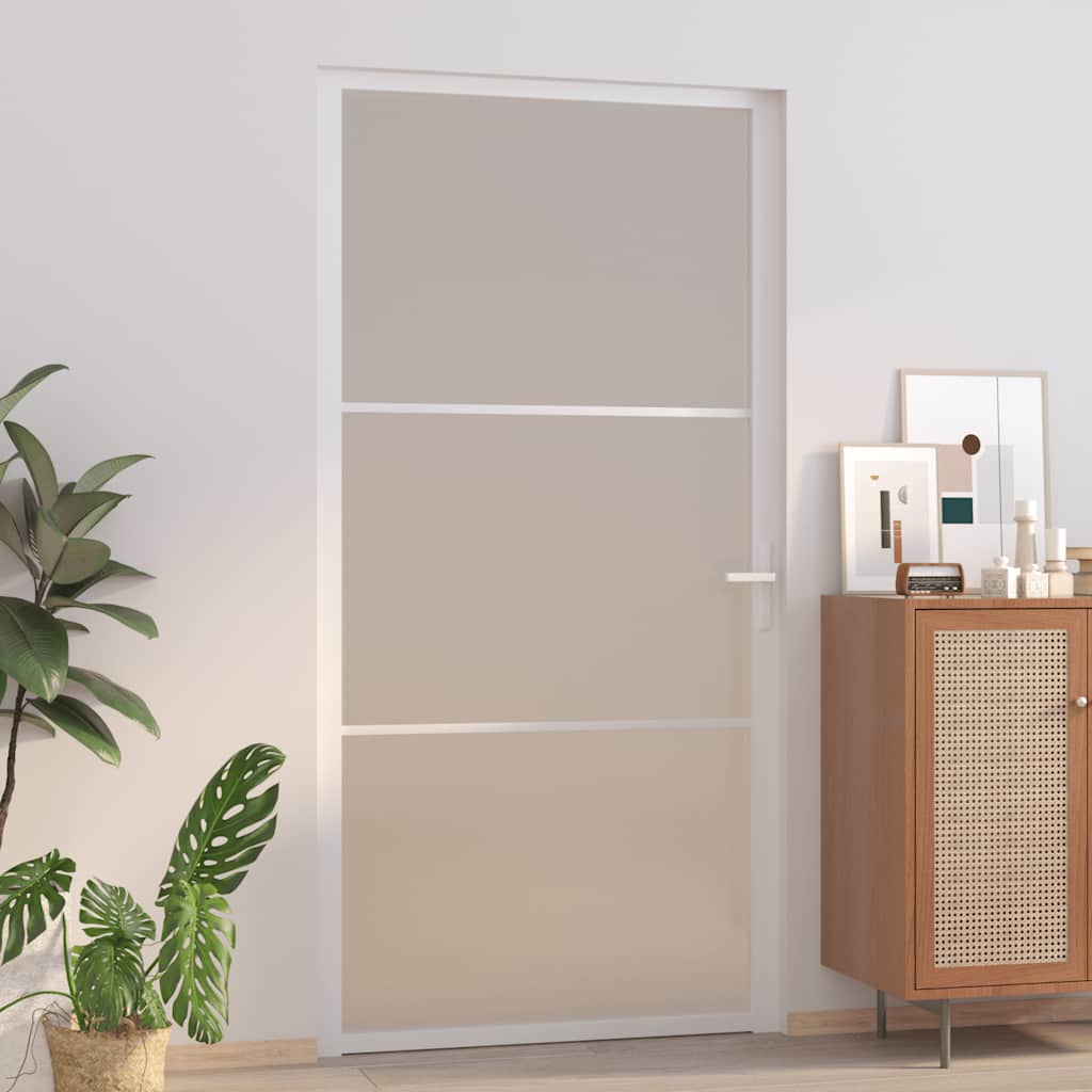 E-shop vidaXL Vnútorné dvere 102,5x201,5 cm biele matné sklo a hliník