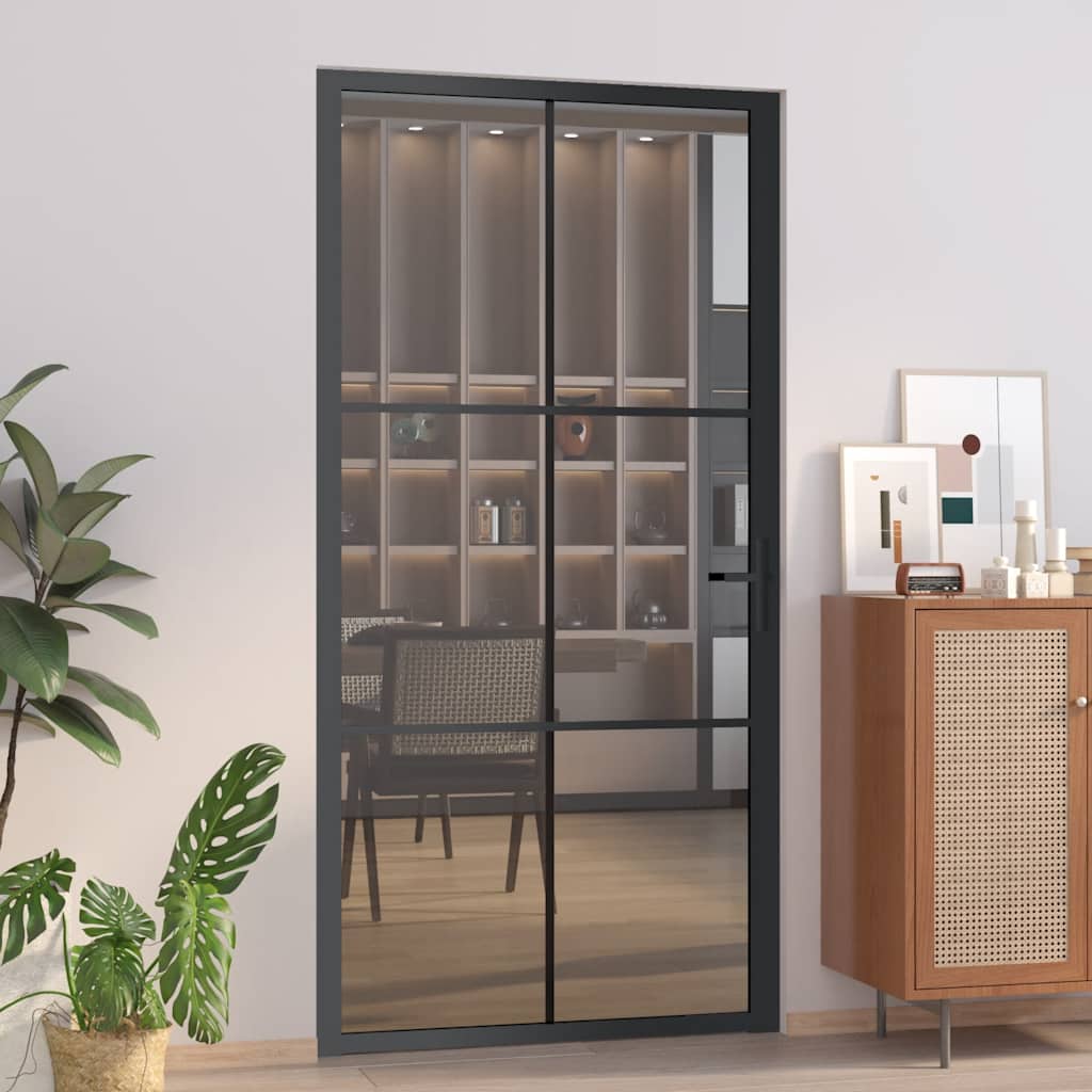 E-shop vidaXL Vnútorné dvere 102,5x201,5 cm čierne ESG sklo a hliník