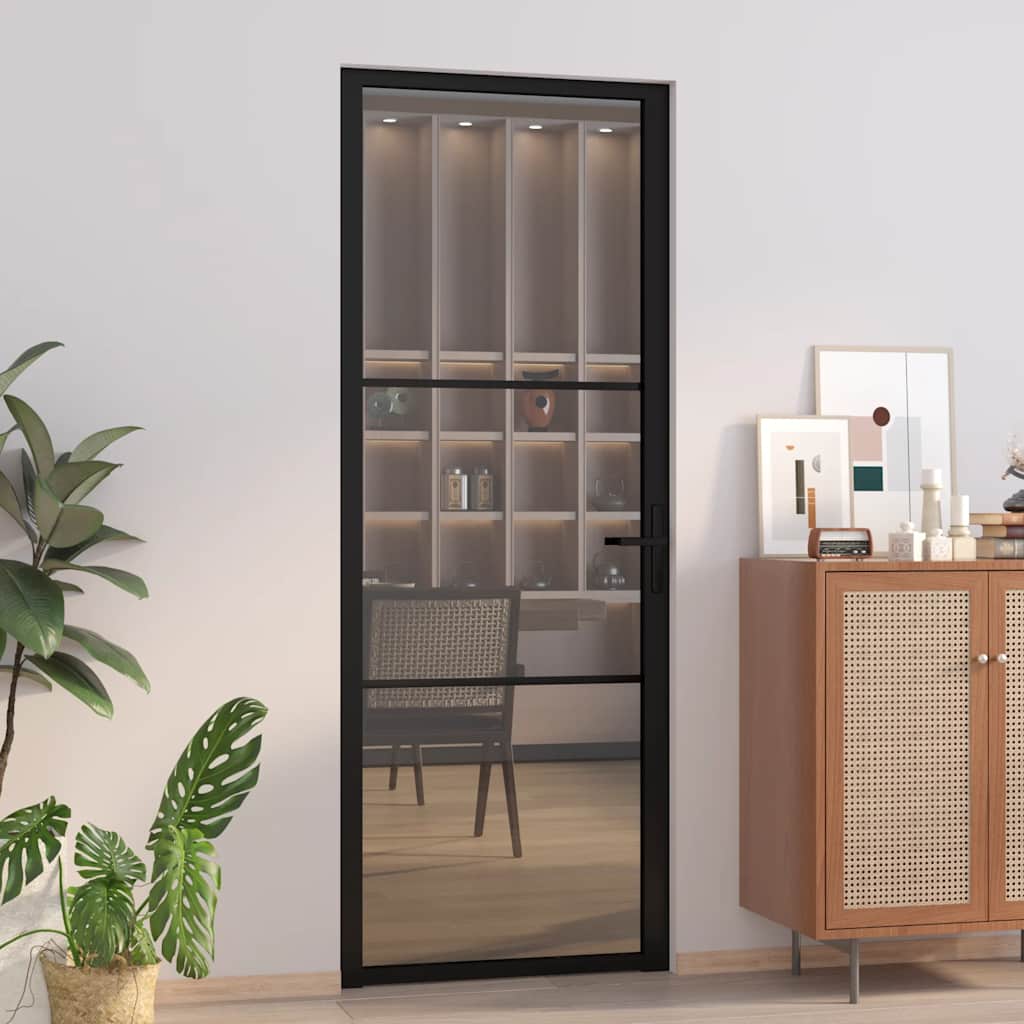 E-shop vidaXL Vnútorné dvere 76x201,5 cm čierne ESG sklo a hliník