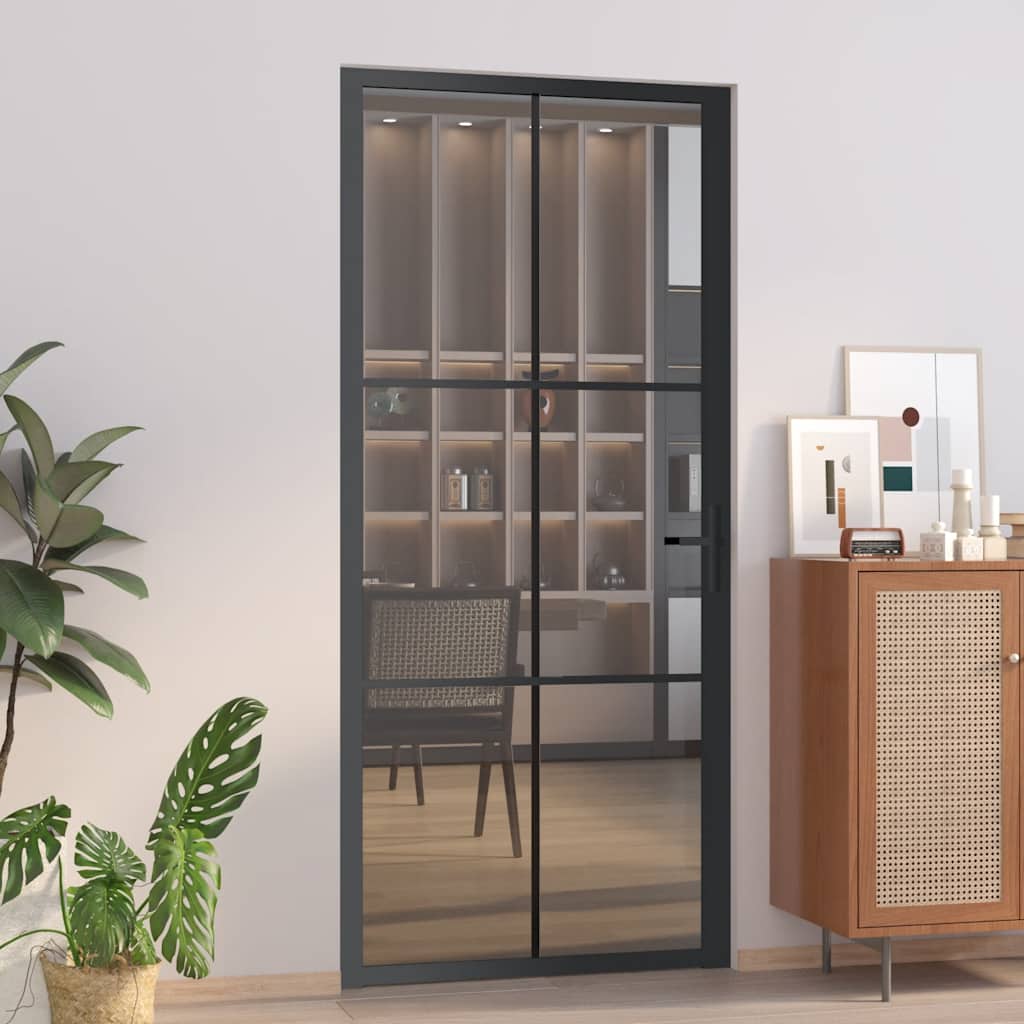 E-shop vidaXL Vnútorné dvere 93x201,5 cm čierne ESG sklo a hliník