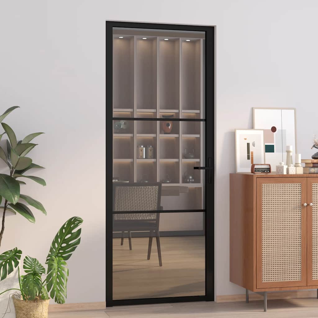E-shop vidaXL Vnútorné dvere 83x201,5 cm čierne ESG sklo a hliník