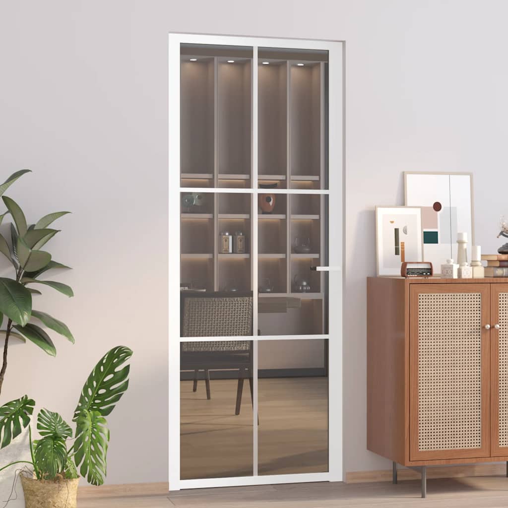 E-shop vidaXL Vnútorné dvere 83x201,5 cm biele ESG sklo a hliník