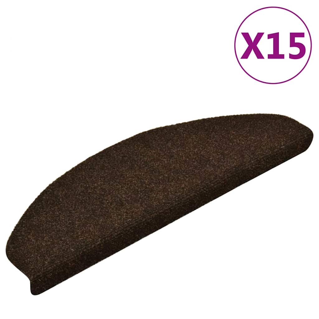 E-shop vidaXL Schodové rohože, samolepiace, 15 ks, 65x21x4 cm, hnedé, polkruhové, veľké