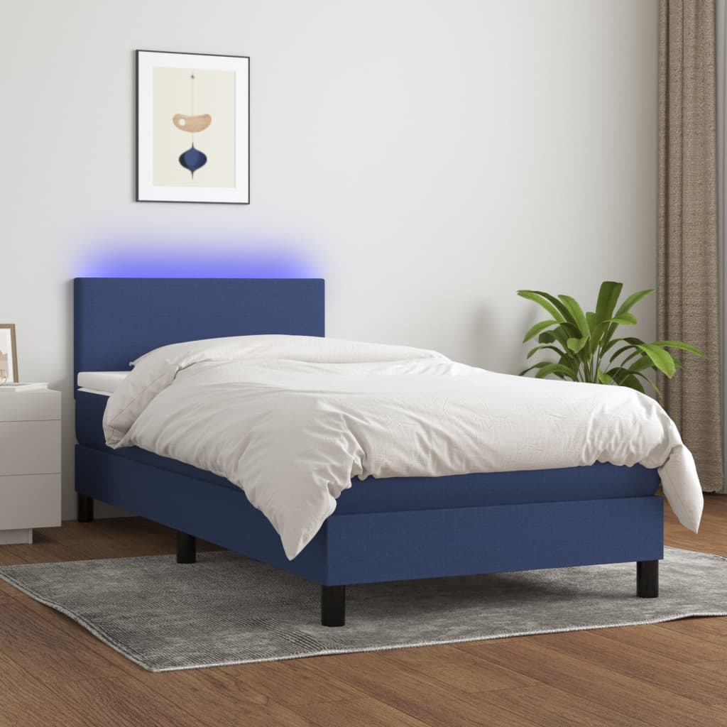 E-shop vidaXL Posteľ boxsping s matracom a LED modrá 90x190 cm látka