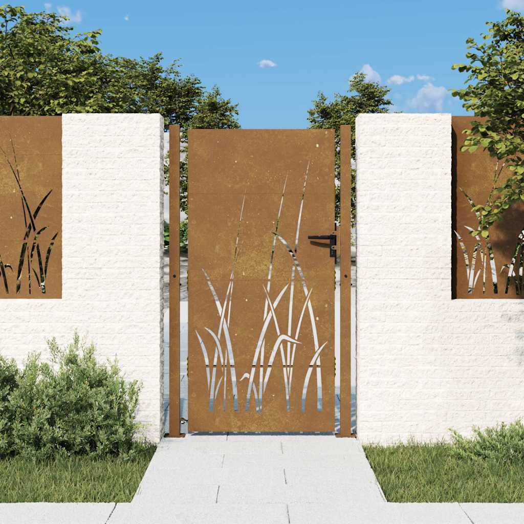 E-shop vidaXL Záhradná brána 100x175 cm, oceľ Corten, dizajn s trávou