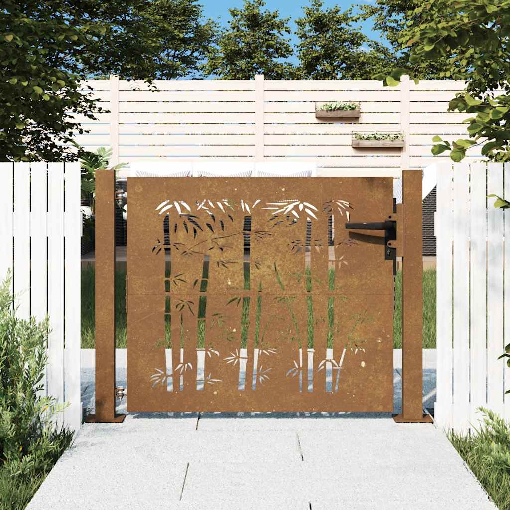 E-shop vidaXL Záhradná brána 100x75 cm, corten oceľ, bambusový dizajn