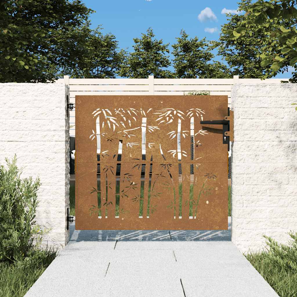 E-shop vidaXL Záhradná brána 85x75 cm, corten oceľ, bambusový dizajn