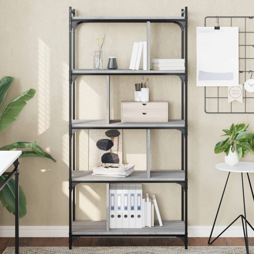 E-shop vidaXL Knižnica 5-poschodová sivá sonoma 76x32x158 cm kompozitné drevo