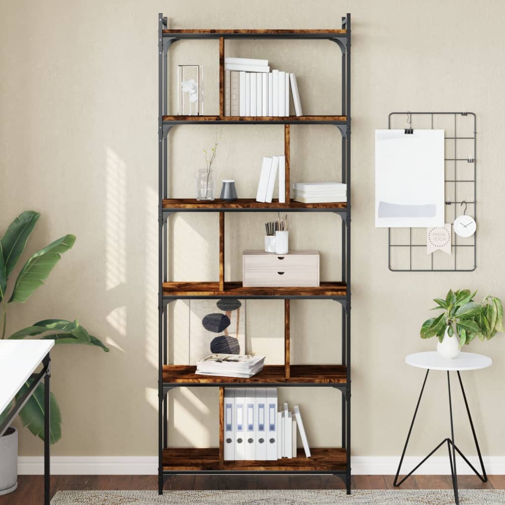 E-shop vidaXL Knižnica 6-poschodová dymový dub 76x32x192 cm kompozitné drevo