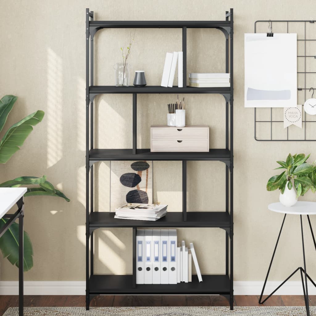 E-shop vidaXL Knižnica 5-poschodová čierna 76x32x158 cm kompozitné drevo