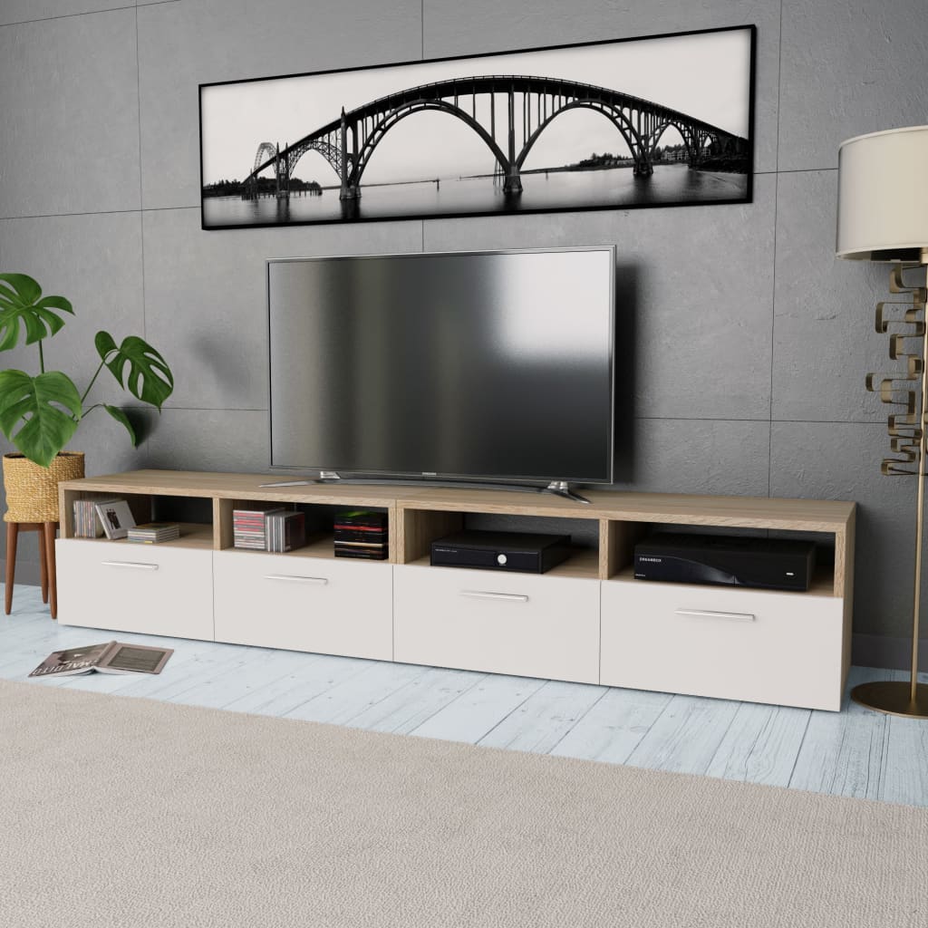E-shop vidaXL TV skrinky 2 ks, kompozitné drevo 95x35x36 cm, dubová a biela