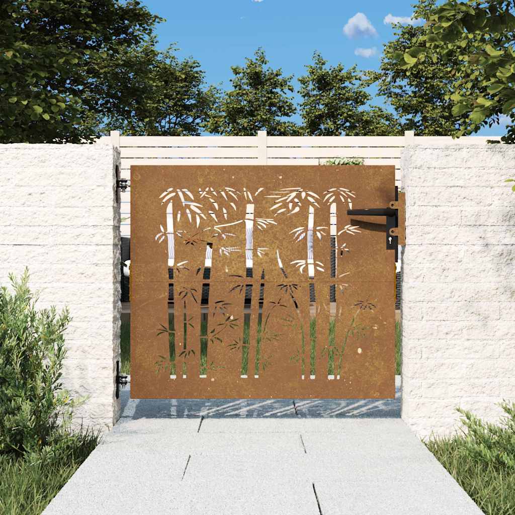 E-shop vidaXL Záhradná brána 85x100 cm, corten oceľ, bambusový dizajn