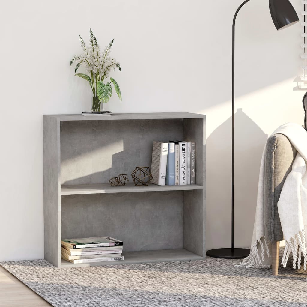 E-shop vidaXL Knižnica s 2 policami, betónovo sivá 80x30x76,5cm, drevotrieska