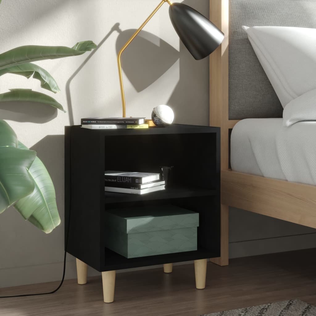 E-shop vidaXL Nočné stolíky 2 ks nohy z masívneho dreva čierne 40x30x50 cm