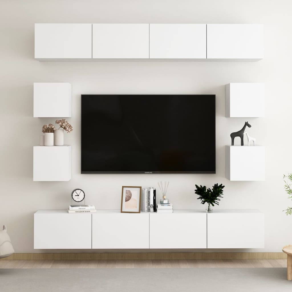 E-shop vidaXL 8-dielna súprava TV skriniek biela drevotrieska