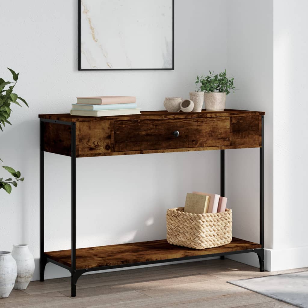 E-shop vidaXL Konzolový stolík dymový dub 100x34,5x75 cm kompozitné drevo
