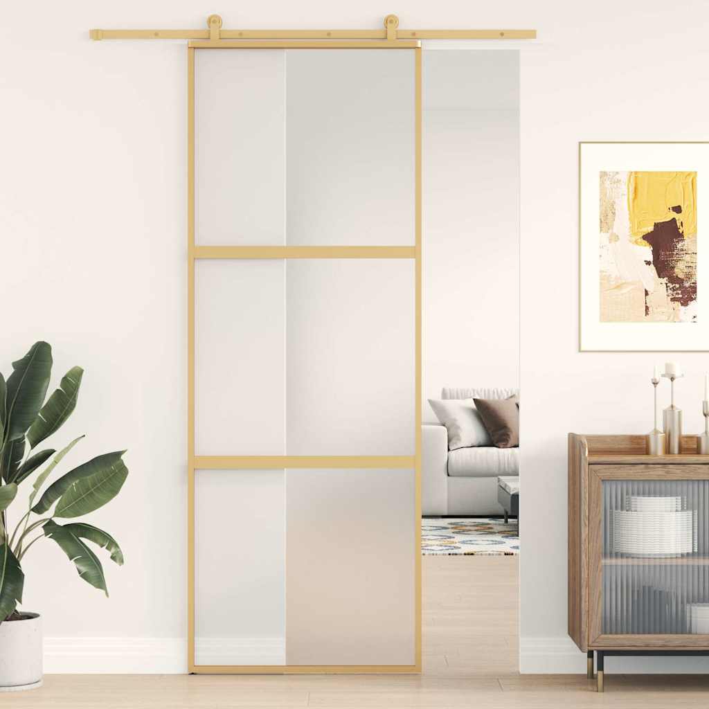 E-shop vidaXL Posuvné dvere zlaté 76x205 cm matné ESG sklo a hliník