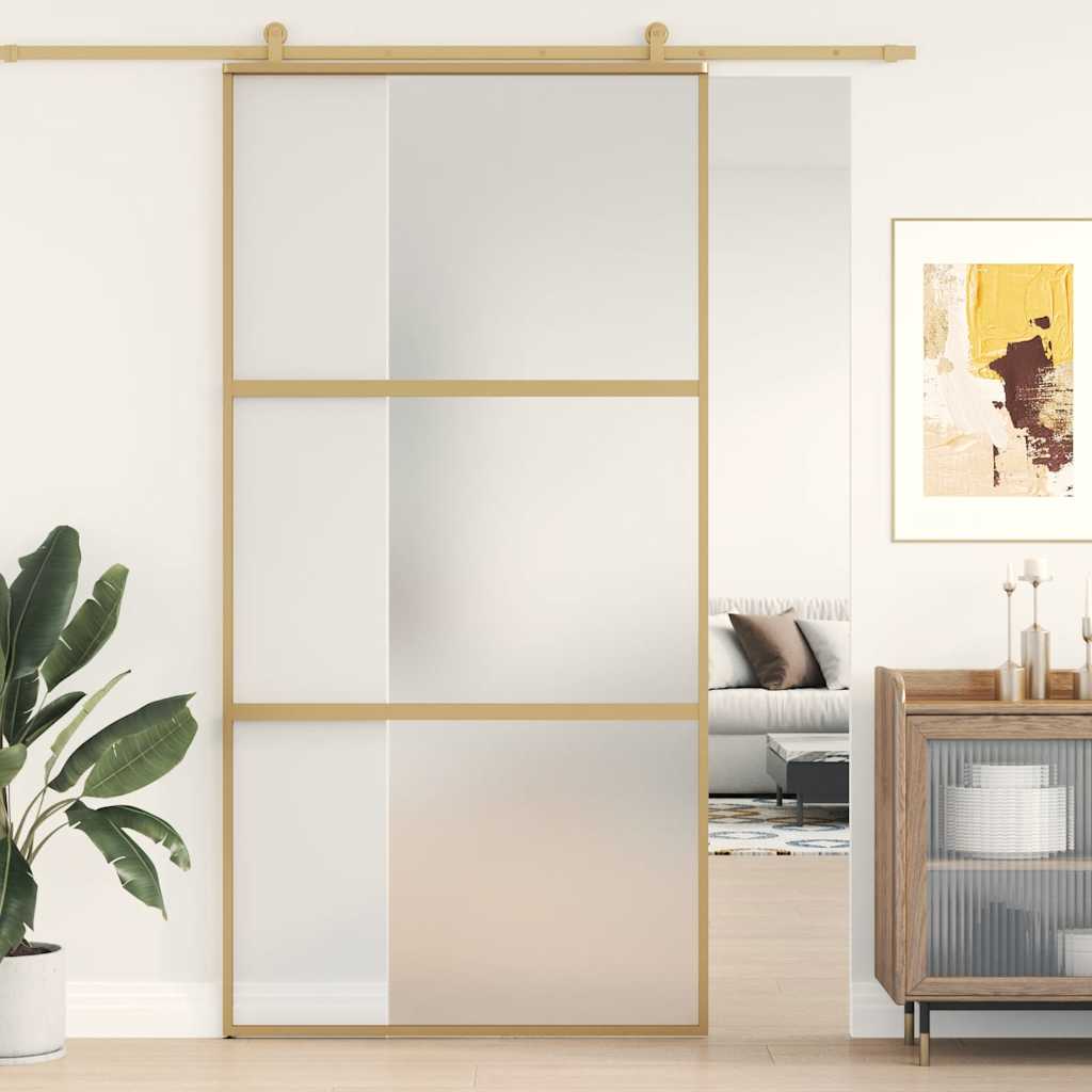 E-shop vidaXL Posuvné dvere zlaté 102,5x205 cm matné ESG sklo a hliník