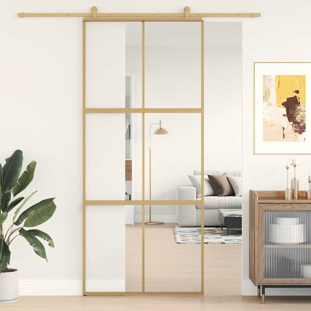 E-shop vidaXL Posuvné dvere zlaté 90x205 cm číre ESG sklo a hliník