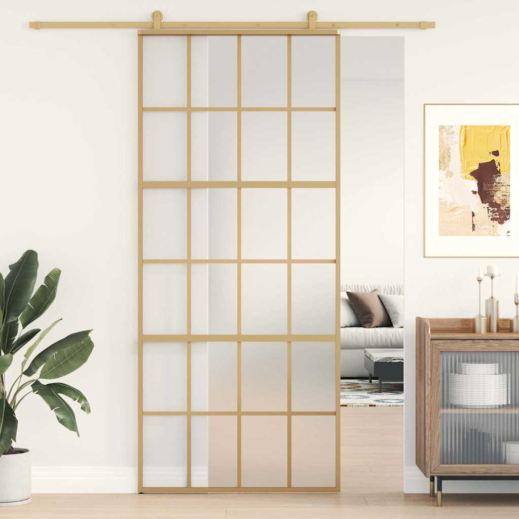 E-shop vidaXL Posuvné dvere zlaté 90x205 cm matné ESG sklo a hliník