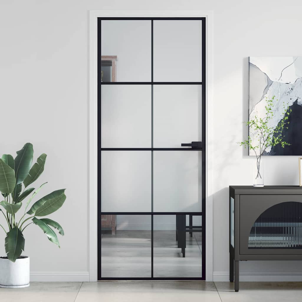 E-shop vidaXL Vnútorné dvere tenké čierne 83x201,5 cm tvrdené sklo a hliník