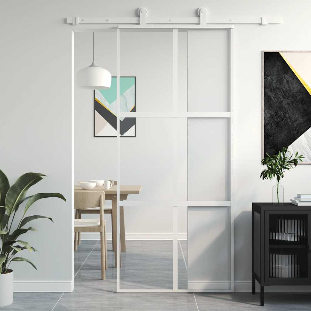 E-shop vidaXL Posuvné dvere biele 90x205 cm tvrdené sklo a hliník