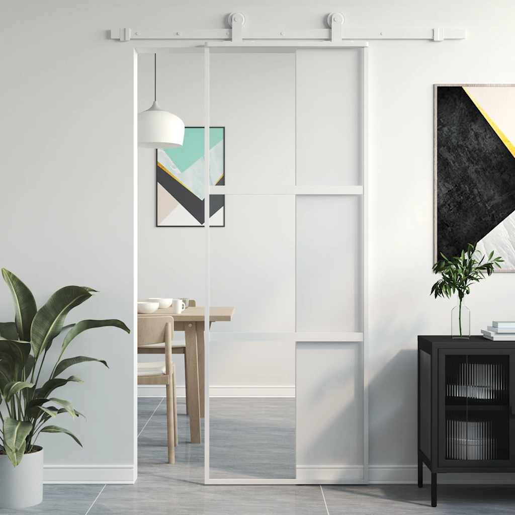 E-shop vidaXL Posuvné dvere biele 76x205 cm tvrdené sklo a hliník