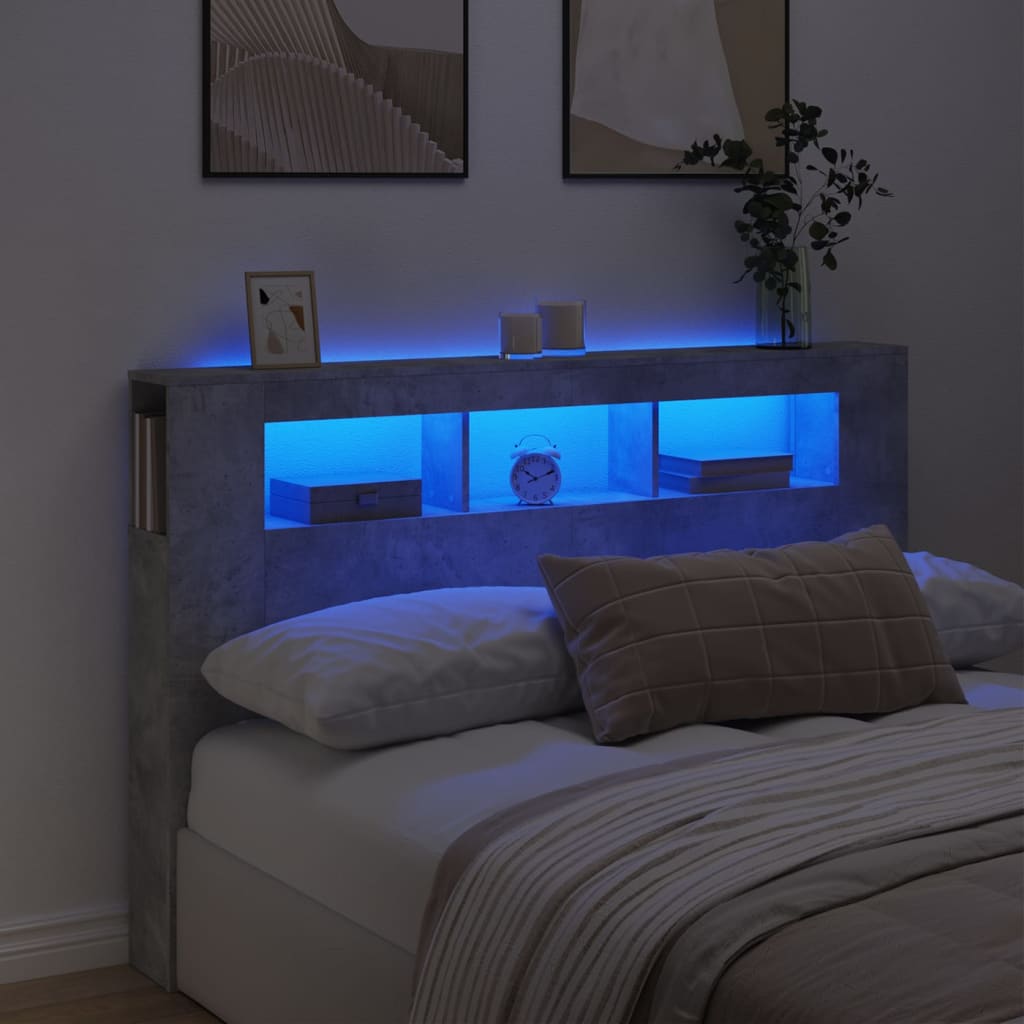 E-shop vidaXL Čelo s LED betónovo sivé 160x18,5x103,5 cm kompozitné drevo