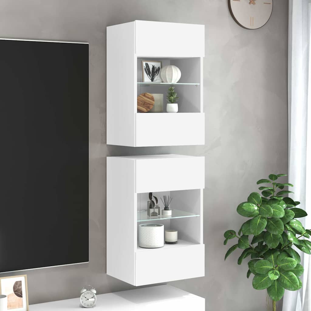 E-shop vidaXL Nástenné skrinky s LED osvetlením pre TV 2 ks biele 40x30x60,5 cm