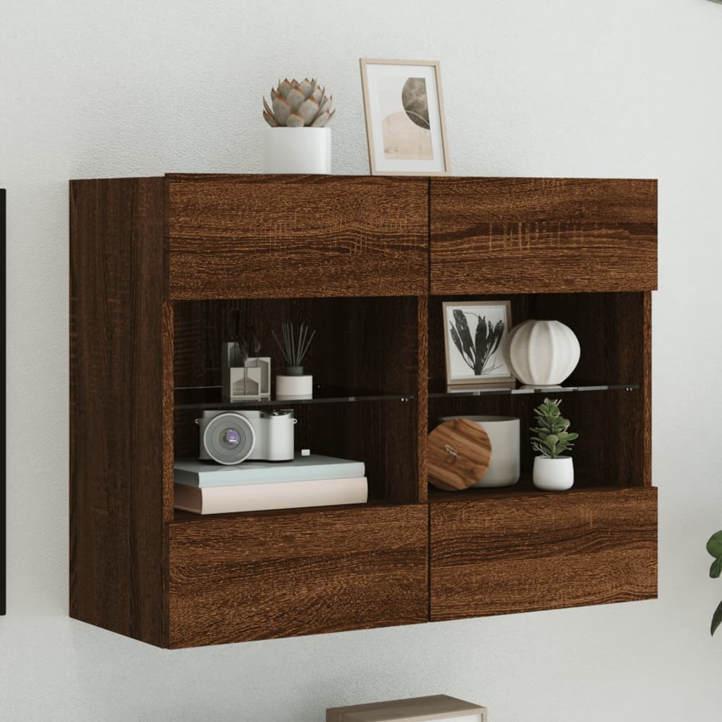 E-shop vidaXL TV nástenná skrinka s LED svetlami hnedý dub 78,5x30x60,5 cm