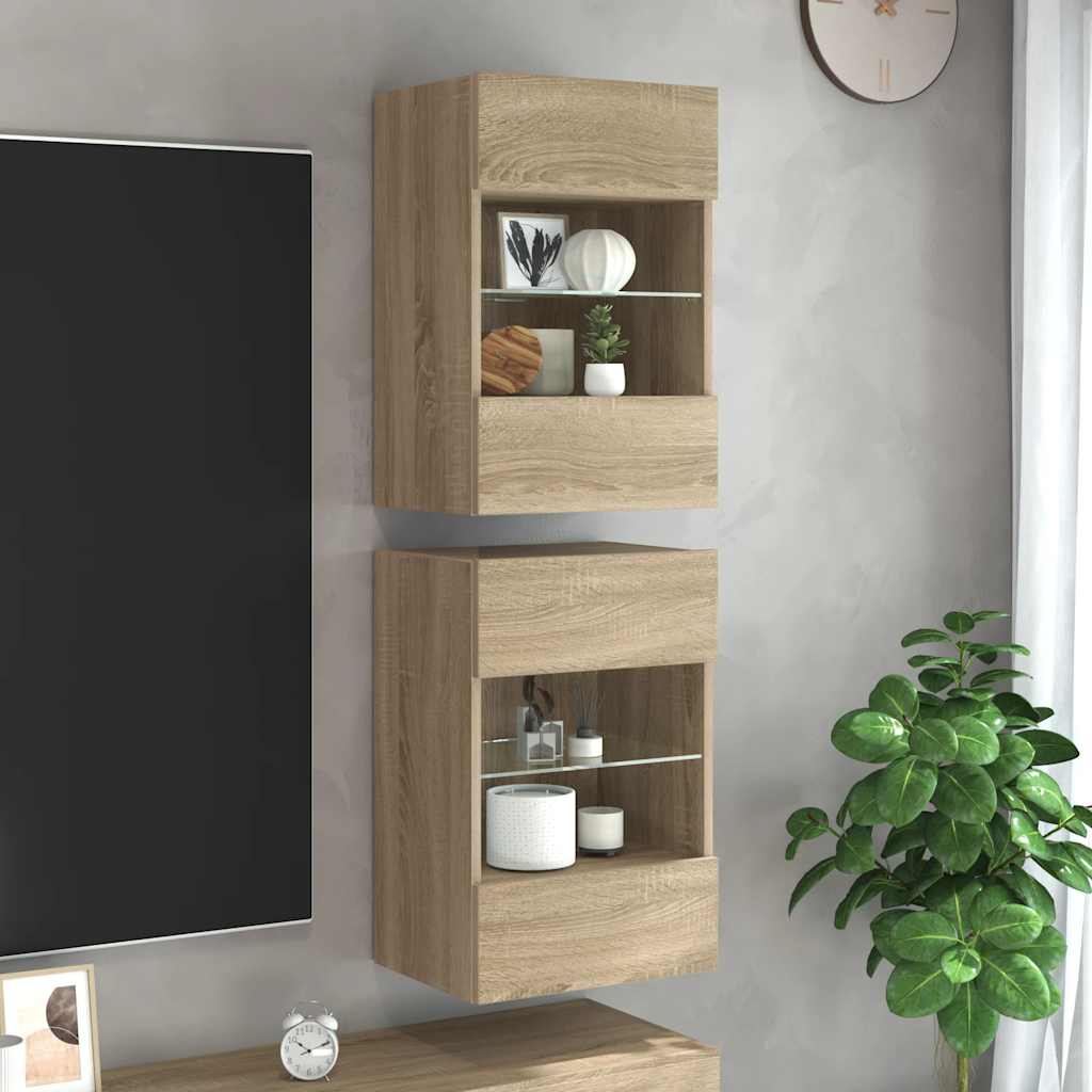 E-shop vidaXL Nástenné skrinky s LED osvetlením pre TV 2 ks dub sonoma 40x30x60,5cm