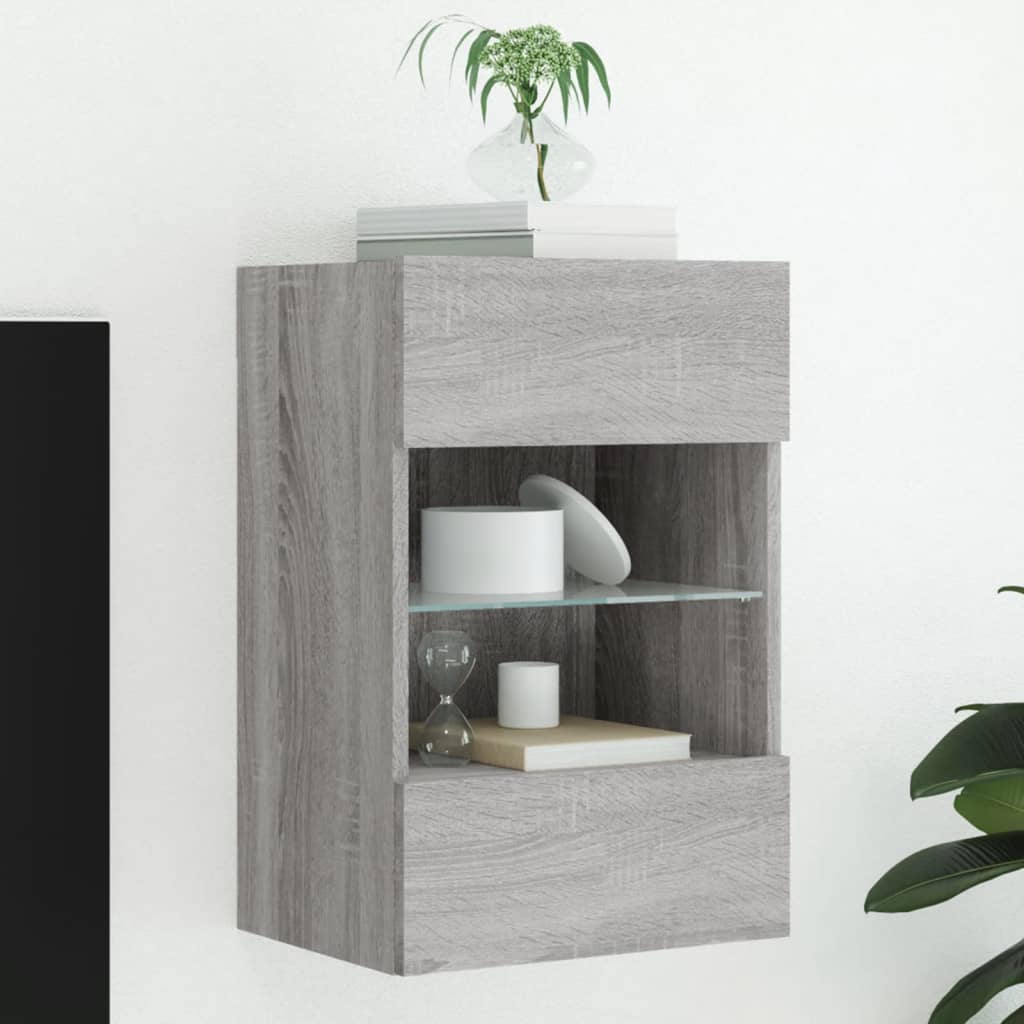E-shop vidaXL TV nástenná skrinka s LED svetlami sivá sonoma 40x30x60,5 cm