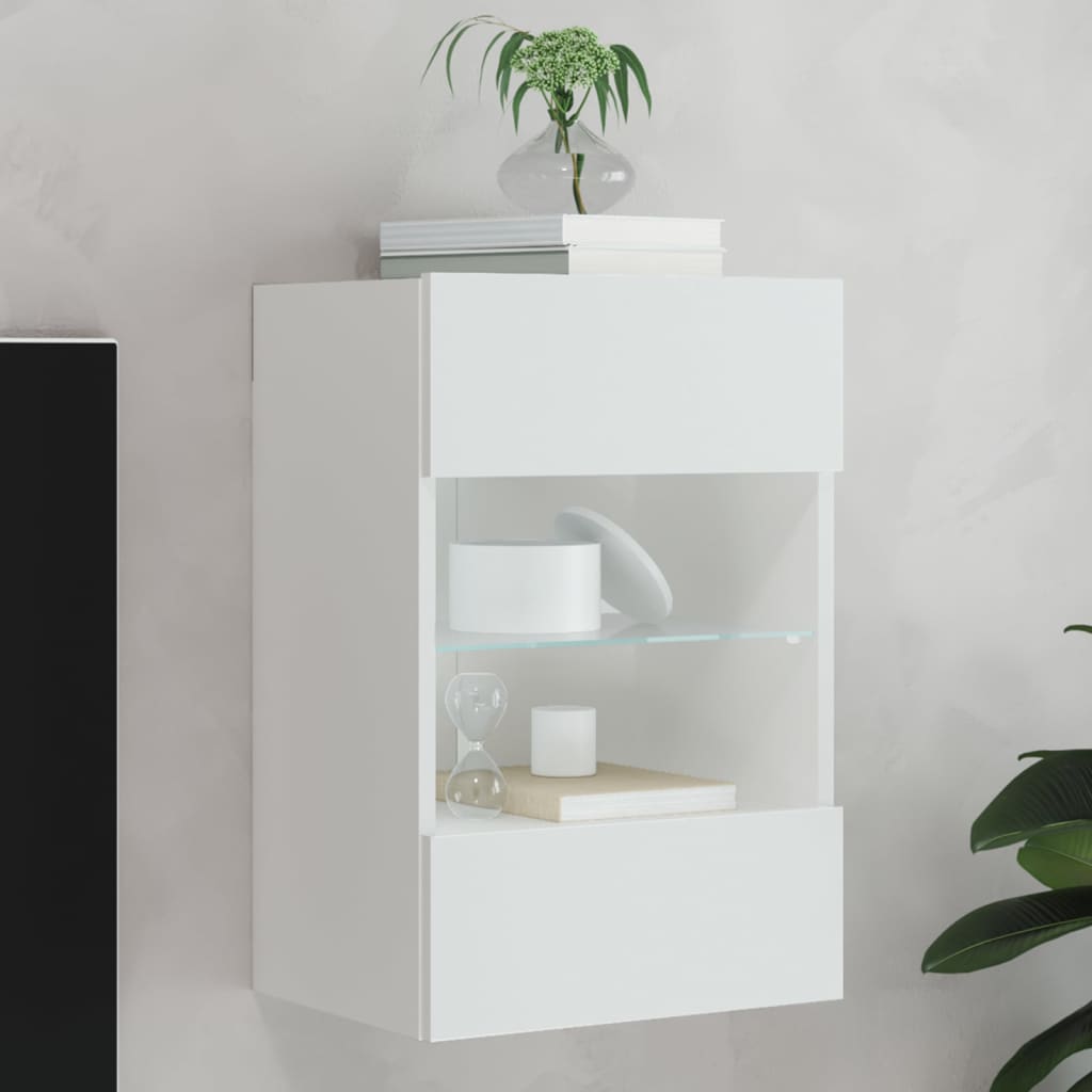 E-shop vidaXL TV nástenná skrinka s LED svetlami biela 40x30x60,5 cm