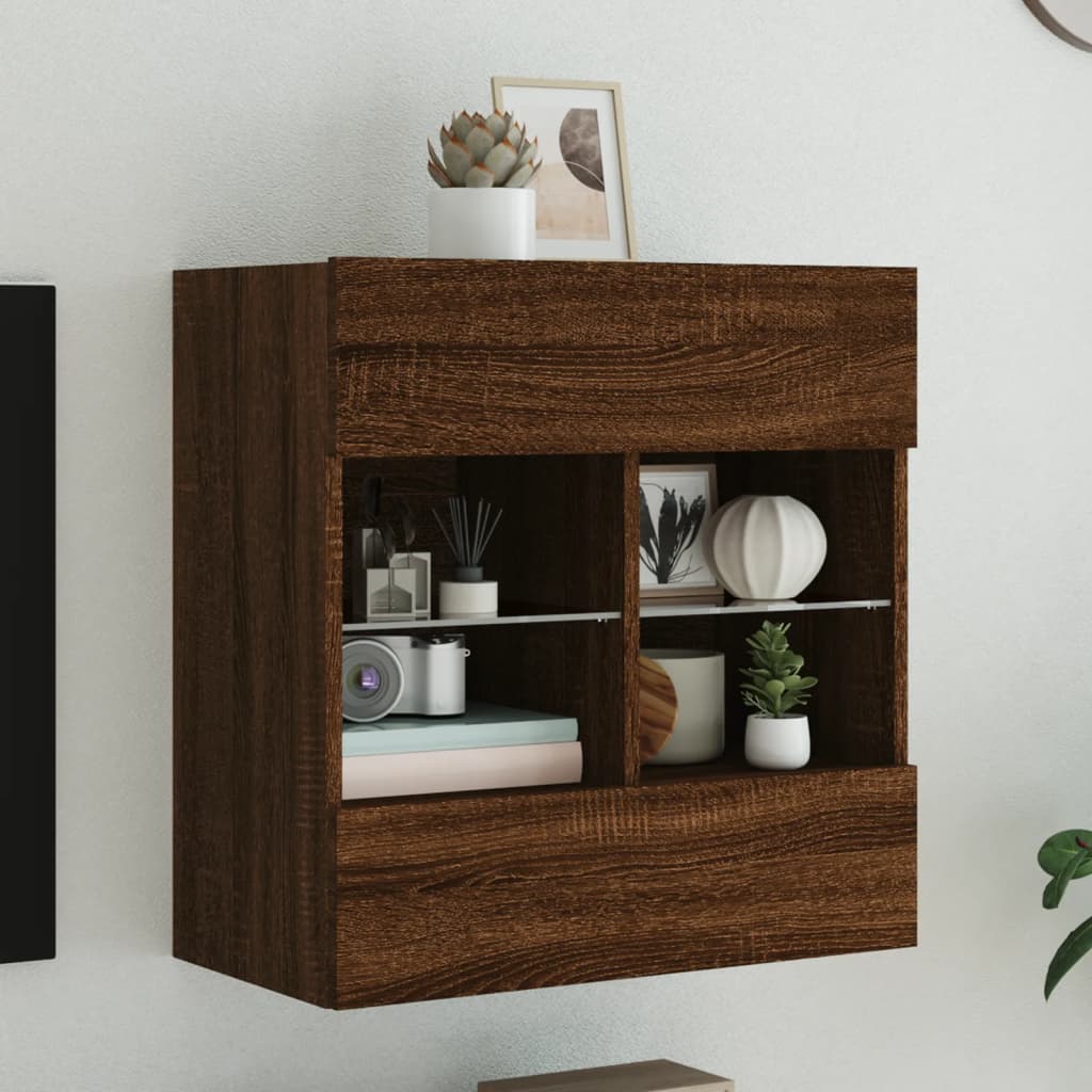 E-shop vidaXL TV nástenná skrinka s LED svetlami hnedý dub 58,5x30x60,5 cm