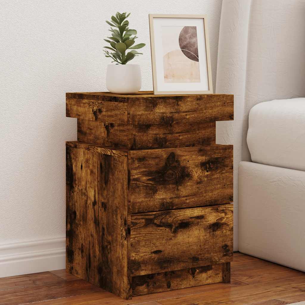 E-shop vidaXL Nočné stolíky s LED svetlami 2 ks dymový dub 35x39x55 cm