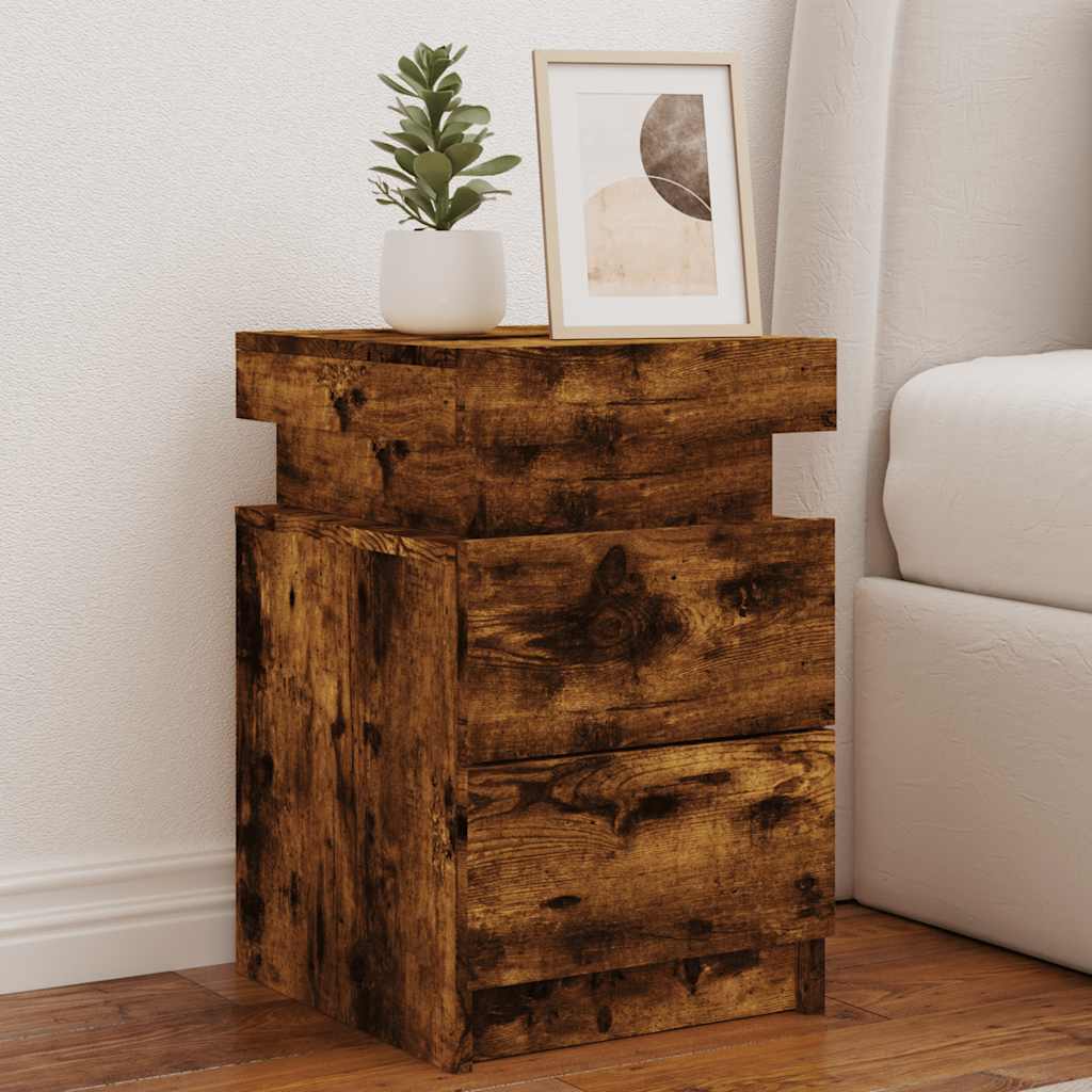 E-shop vidaXL Nočný stolík s LED svetlami dymový dub 35x39x55 cm