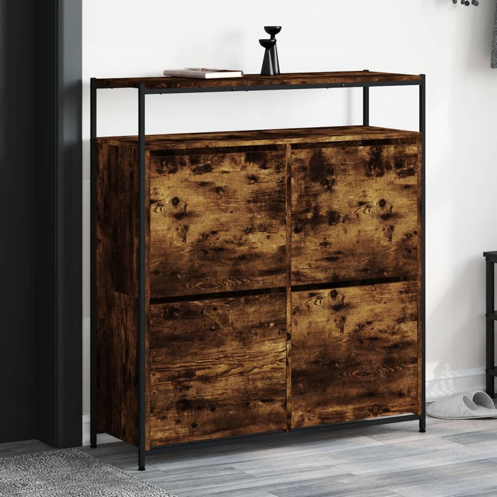E-shop vidaXL Botník so 4 výklopnými zásuvkami dymový dub 100x34x112 cm