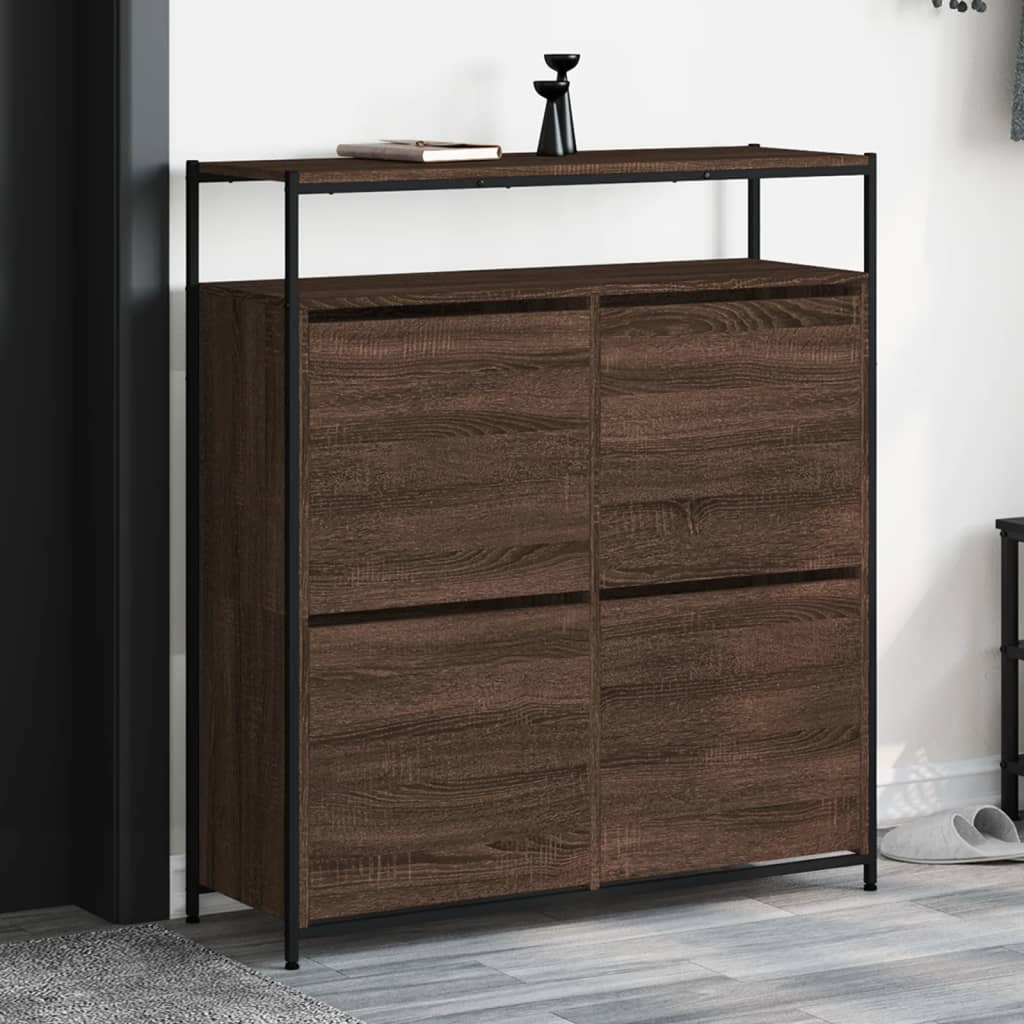 E-shop vidaXL Botník so 4 výklopnými zásuvkami hnedý dub 100x34x112 cm