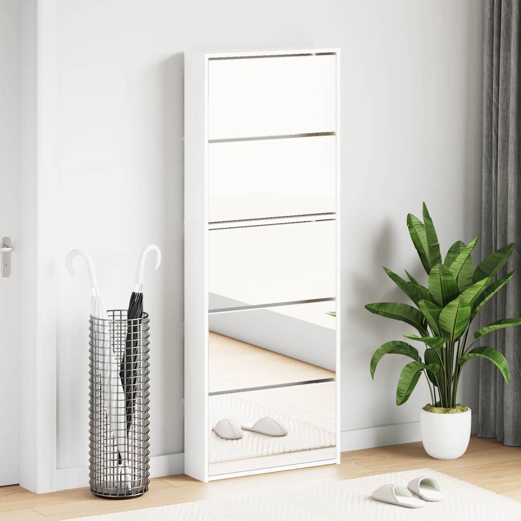 E-shop vidaXL Botník so zrkadlom 5-poschodový lesklý biely 63x17x169,5 cm